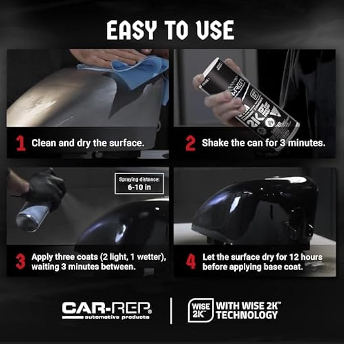 CAR-REP 2K EPOXY COLOR TOP COAT WITH WISE 2K TECHNOLOGY, EASY APPLICATION, HIGH COVERAGE, JET BLACK HIGH-GLOSS, 11OZ AEROSOL CAN - Image 3